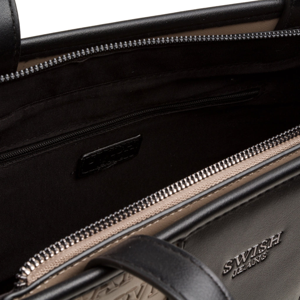 Borsa a spalla da donna taupe con logo Swish Jeans