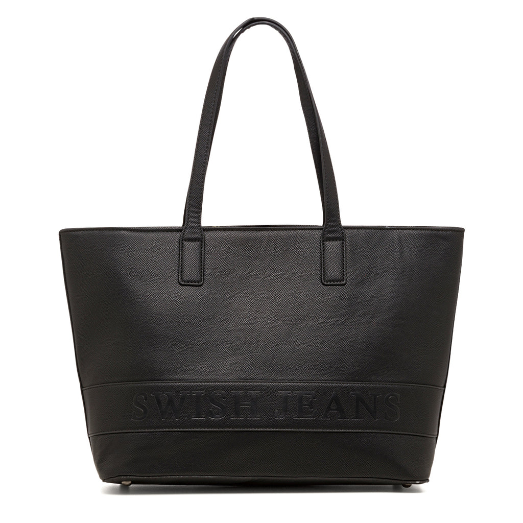 Borsa a spalla da donna nera con logo Swish Jeans