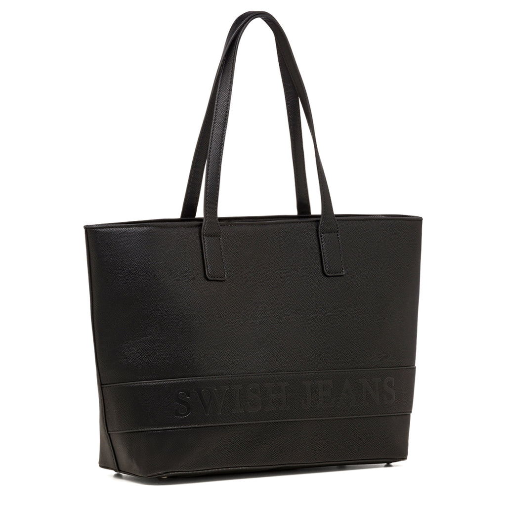 Borsa a spalla da donna nera con logo Swish Jeans