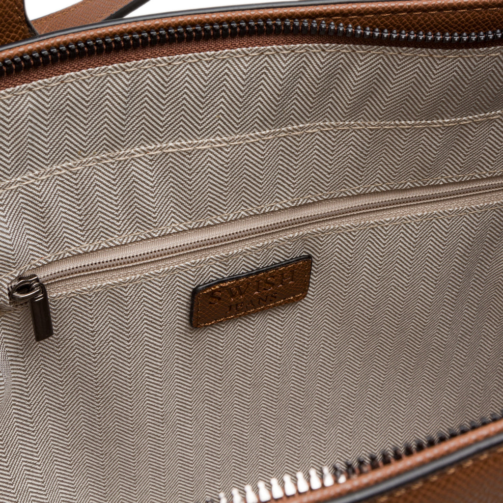 Borsa a spalla da donna color cuoio con logo Swish Jeans