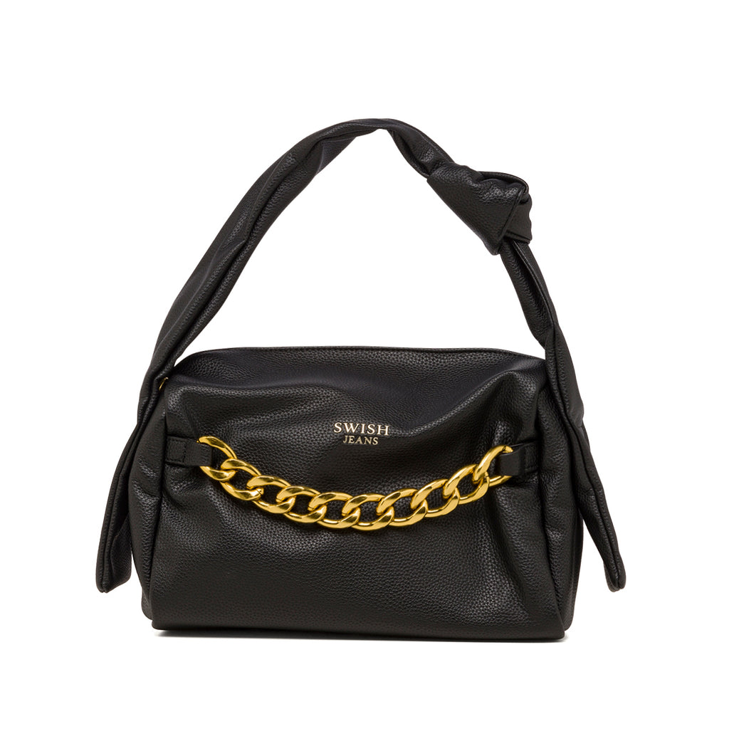 Borsa a mano nera da donna con dettaglio in metallo e logo Swish Jeans