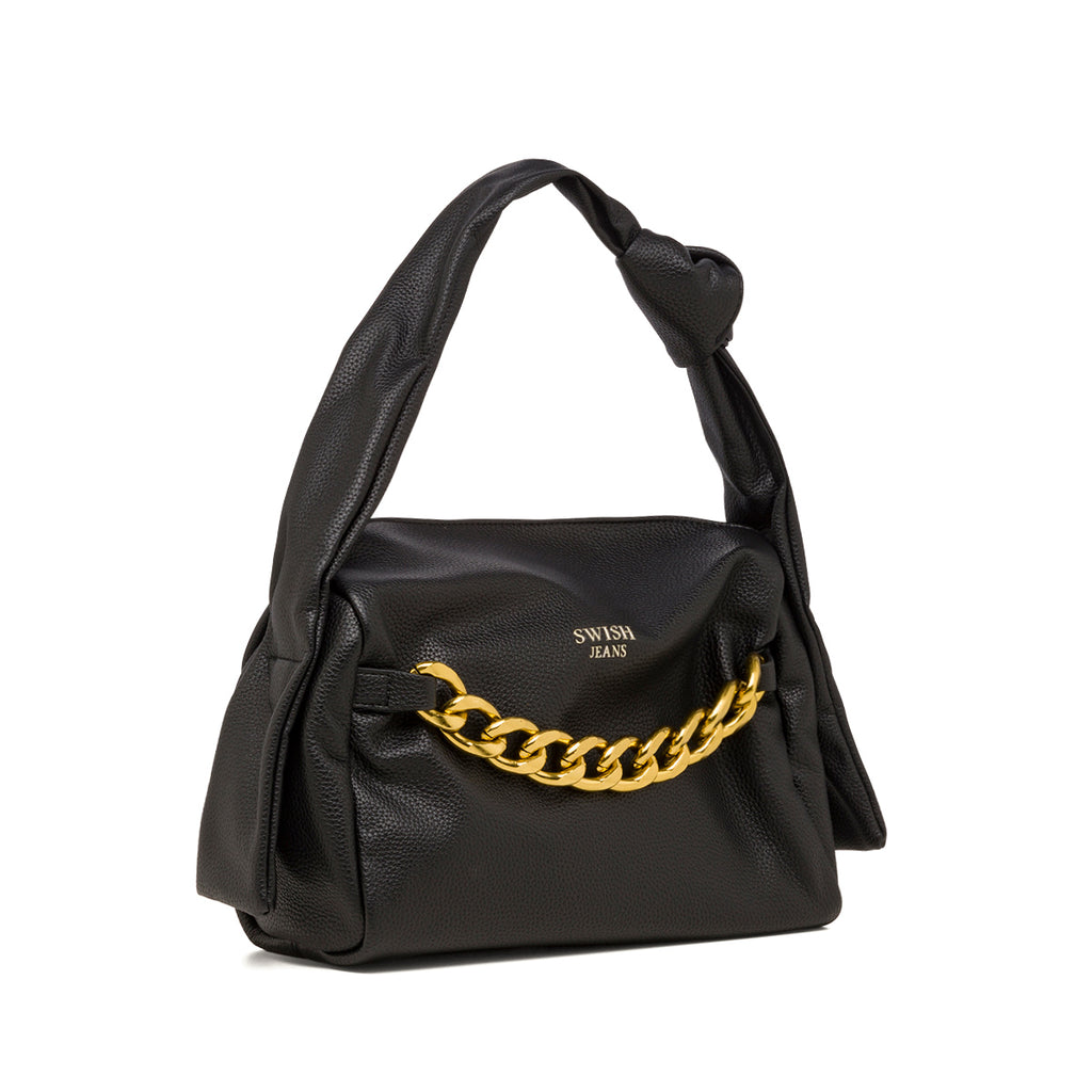 Borsa a mano nera da donna con dettaglio in metallo e logo Swish Jeans