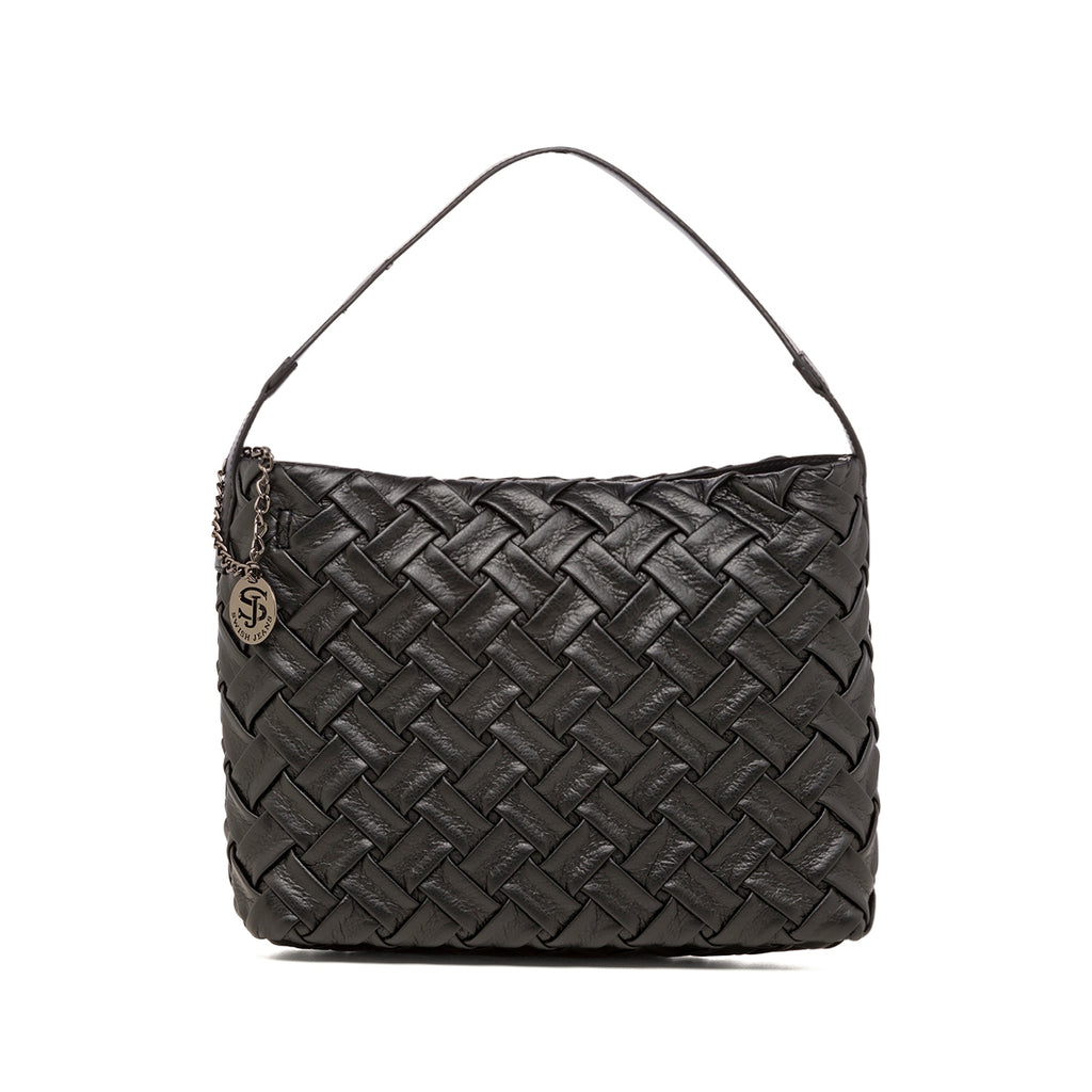 Borsa a spalla nera da donna effetto intrecciato Swish Jeans