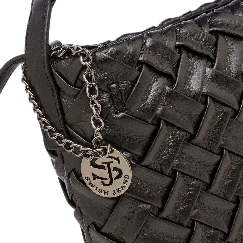 Borsa a spalla nera da donna effetto intrecciato Swish Jeans