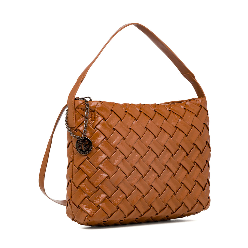 Borsa a spalla color cuoio effetto intrecciato Swish Jeans