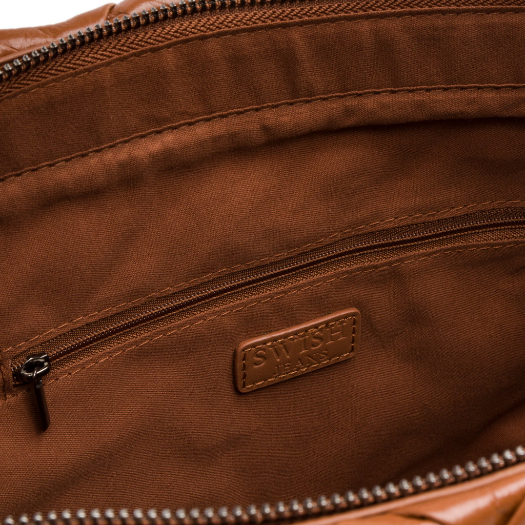 Borsa a spalla color cuoio effetto intrecciato Swish Jeans
