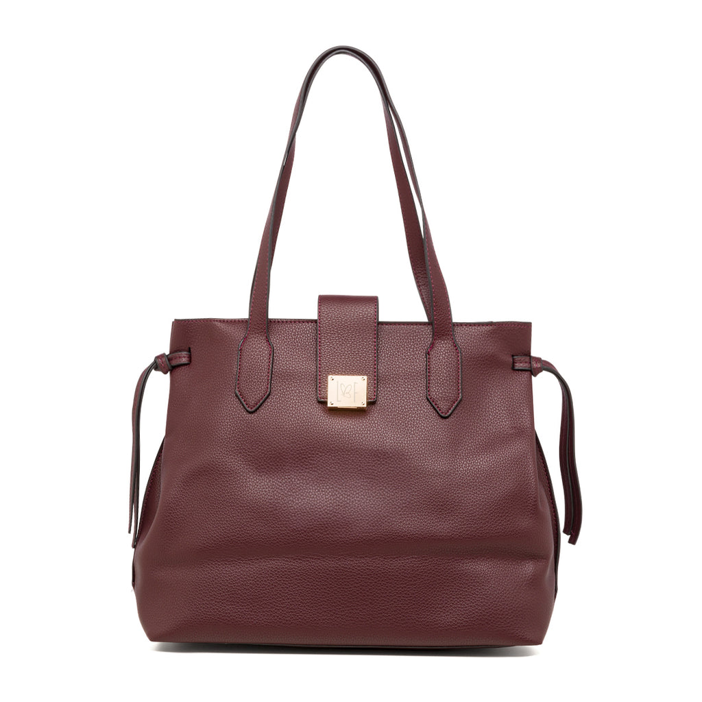 Borsa a spalla da donna bordeaux con logo Lora Ferres