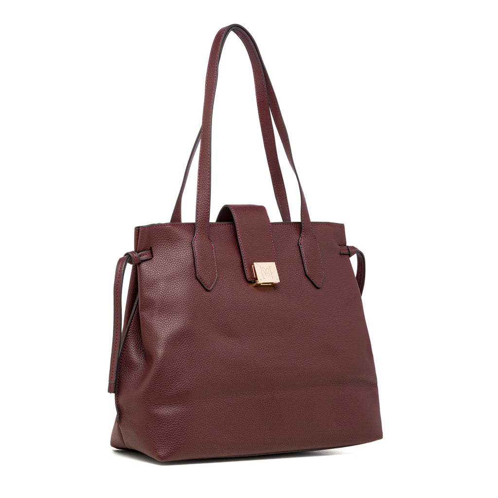 Borsa a spalla da donna bordeaux con logo Lora Ferres