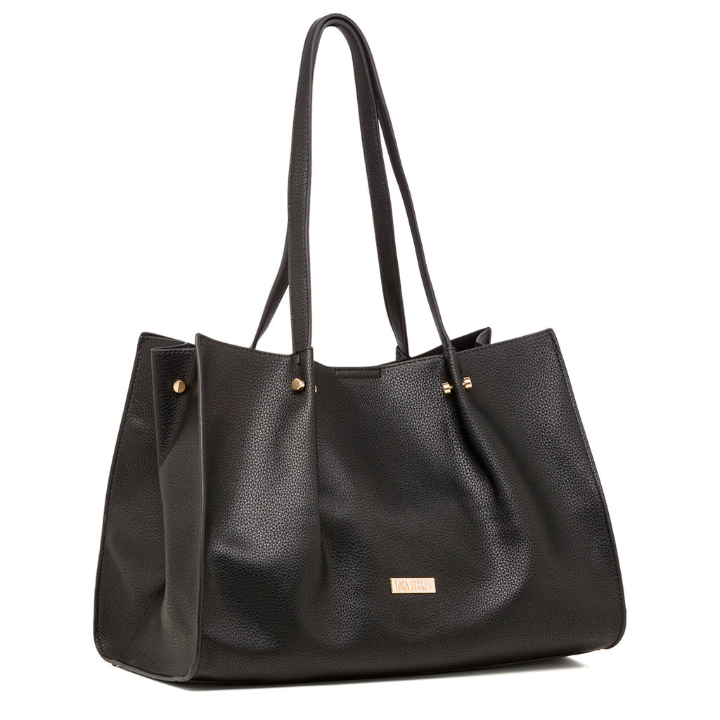 Borsa a spalla nera da donna con logo Lora Ferres