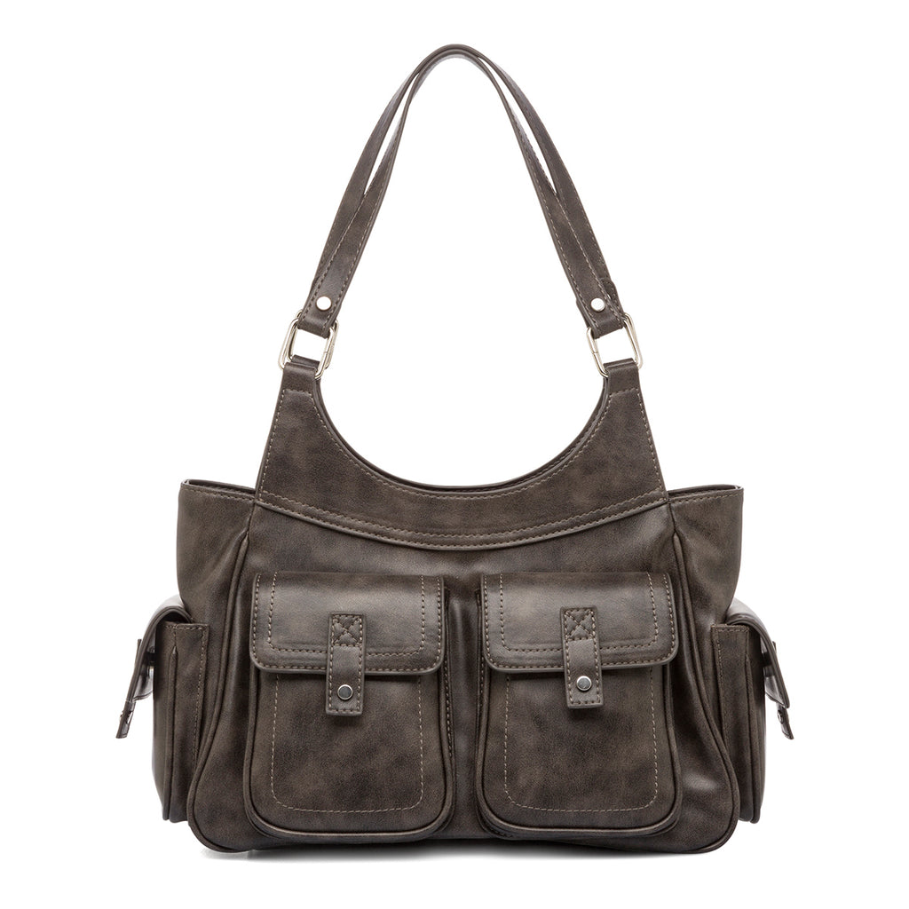 Borsa a spalla da donna grigia effetto vintage Lora Ferres