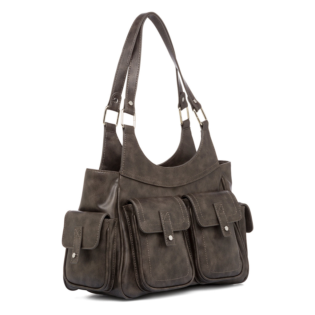 Borsa a spalla da donna grigia effetto vintage Lora Ferres