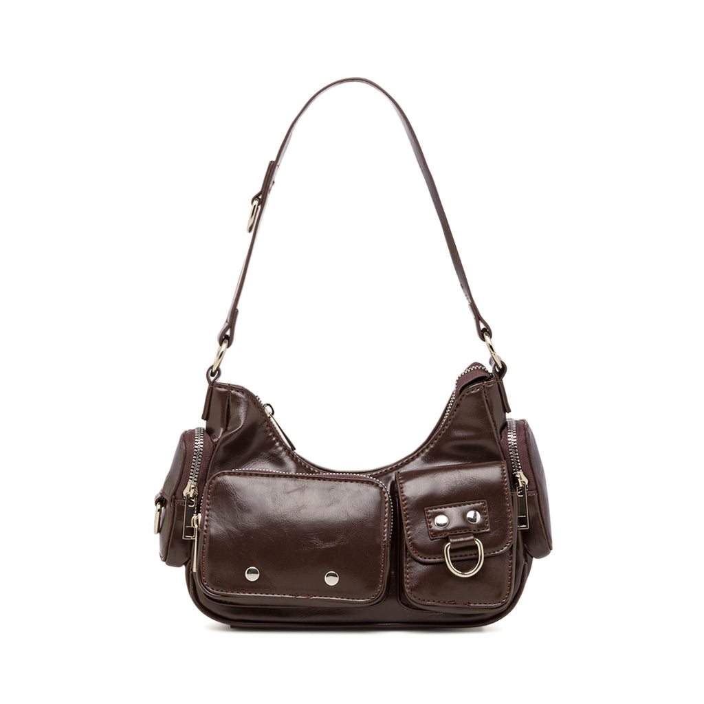 Borsa a spalla da donna marrone con tasche esterne Lora Ferres