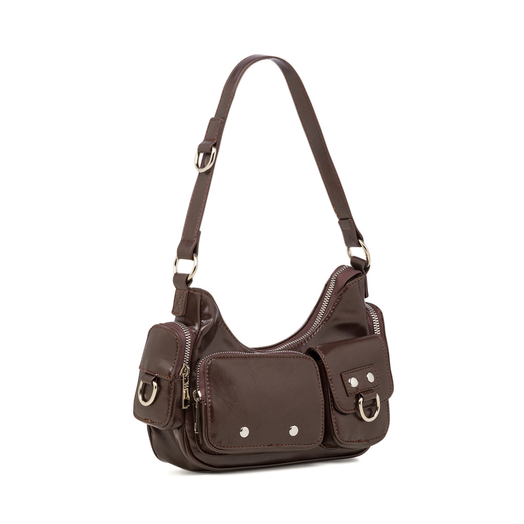 Borsa a spalla da donna marrone con tasche esterne Lora Ferres