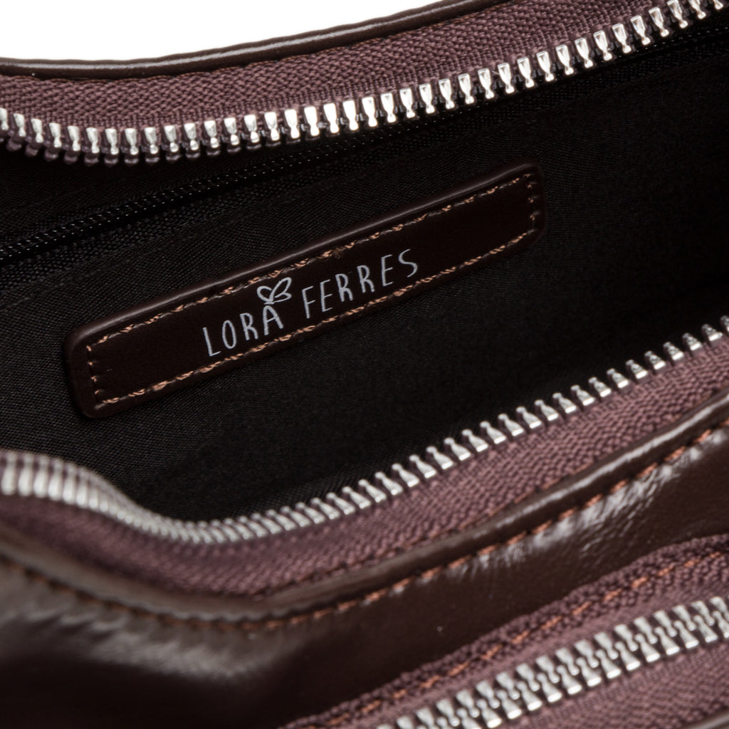Borsa a spalla da donna marrone con tasche esterne Lora Ferres