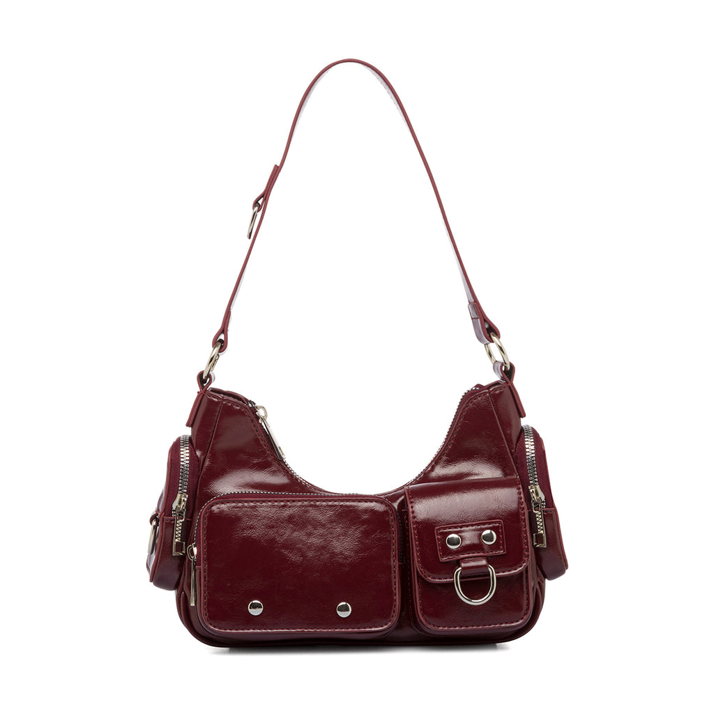 Borsa a spalla da donna bordeaux con tasche esterne Lora Ferres