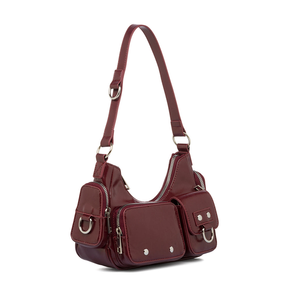 Borsa a spalla da donna bordeaux con tasche esterne Lora Ferres
