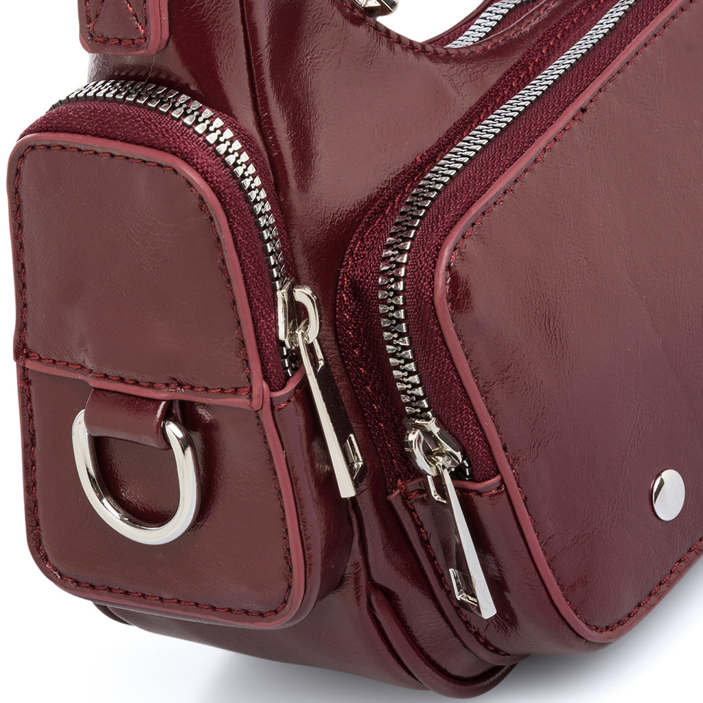 Borsa a spalla da donna bordeaux con tasche esterne Lora Ferres
