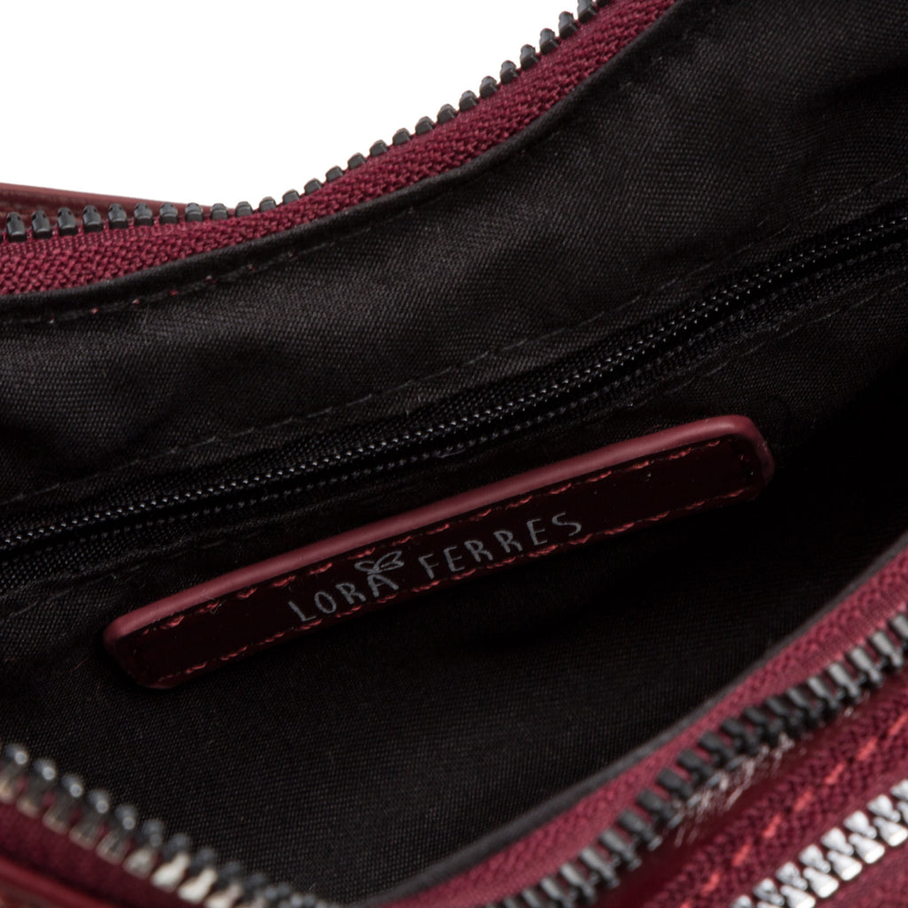 Borsa a spalla da donna bordeaux con tasche esterne Lora Ferres