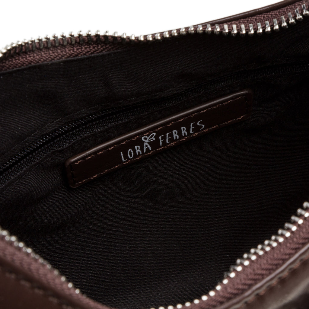 Borsa a spalla da donna marrone con dettaglio fibbia frontale Lora Ferres