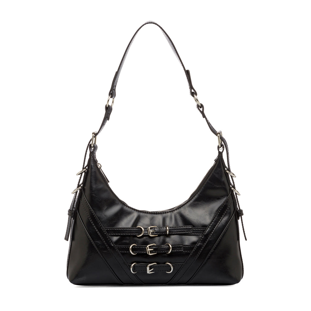 Borsa a spalla da donna nera con dettaglio fibbia frontale Lora Ferres