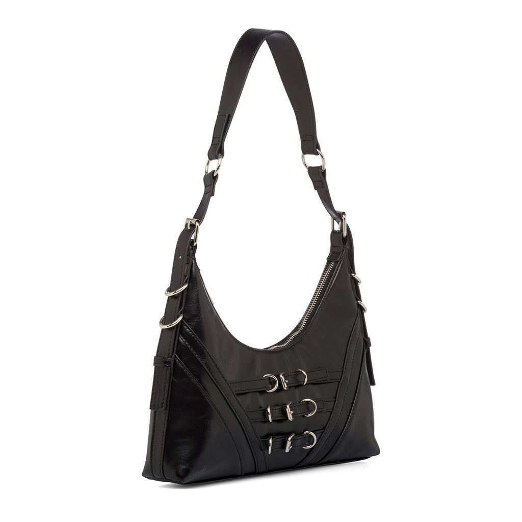 Borsa a spalla da donna nera con dettaglio fibbia frontale Lora Ferres