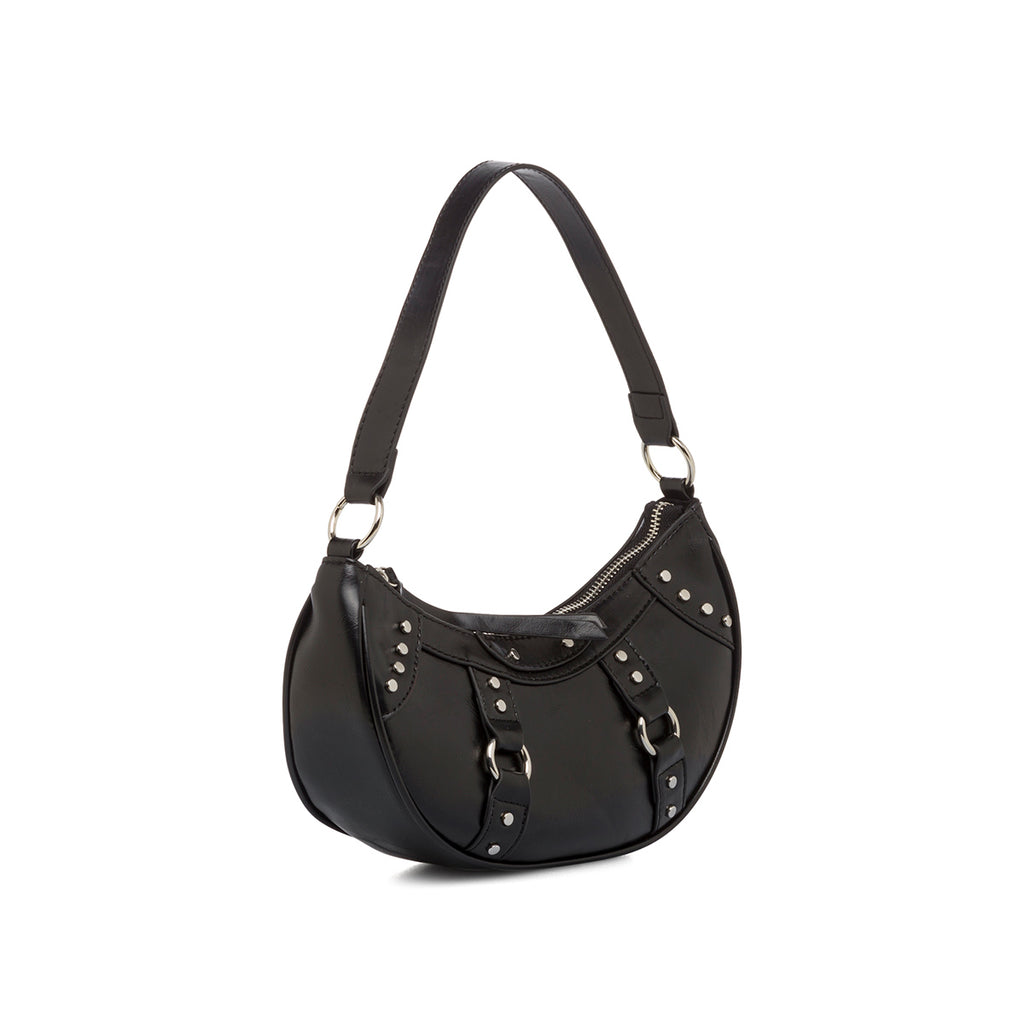 Borsa a spalla da donna nera con dettaglio borchie frontali Lora Ferres