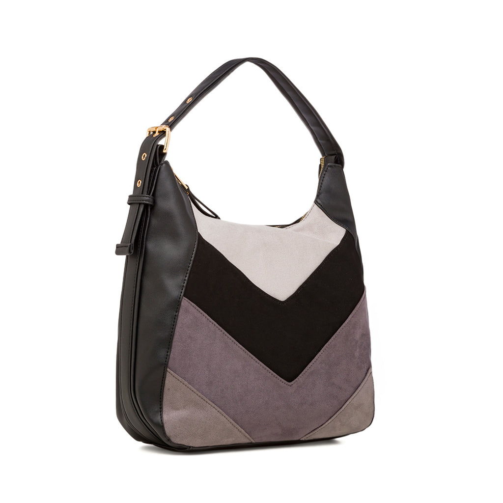 Borsa a spalla da donna nera con dettaglio effetto scamosciato Lora Ferres