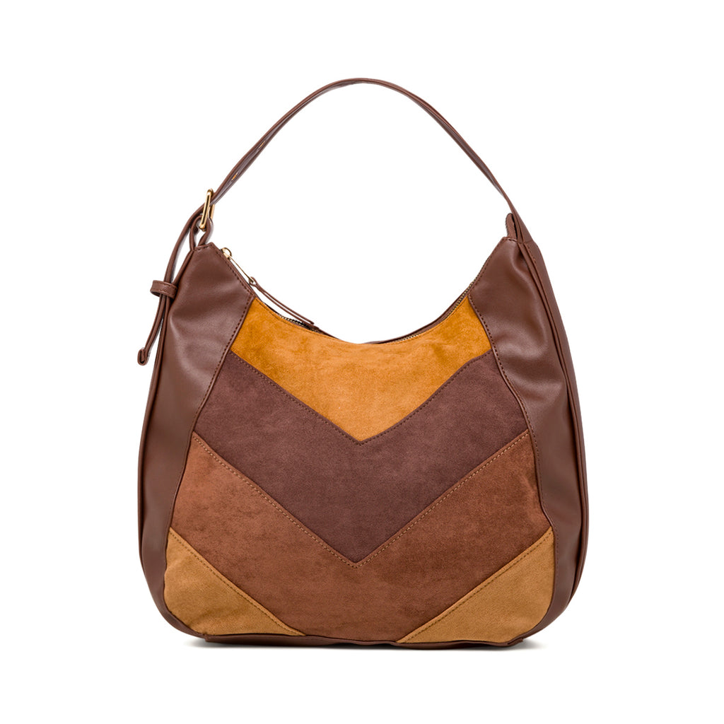 Borsa a spalla da donna marrone con dettaglio effetto scamosciato Lora Ferres