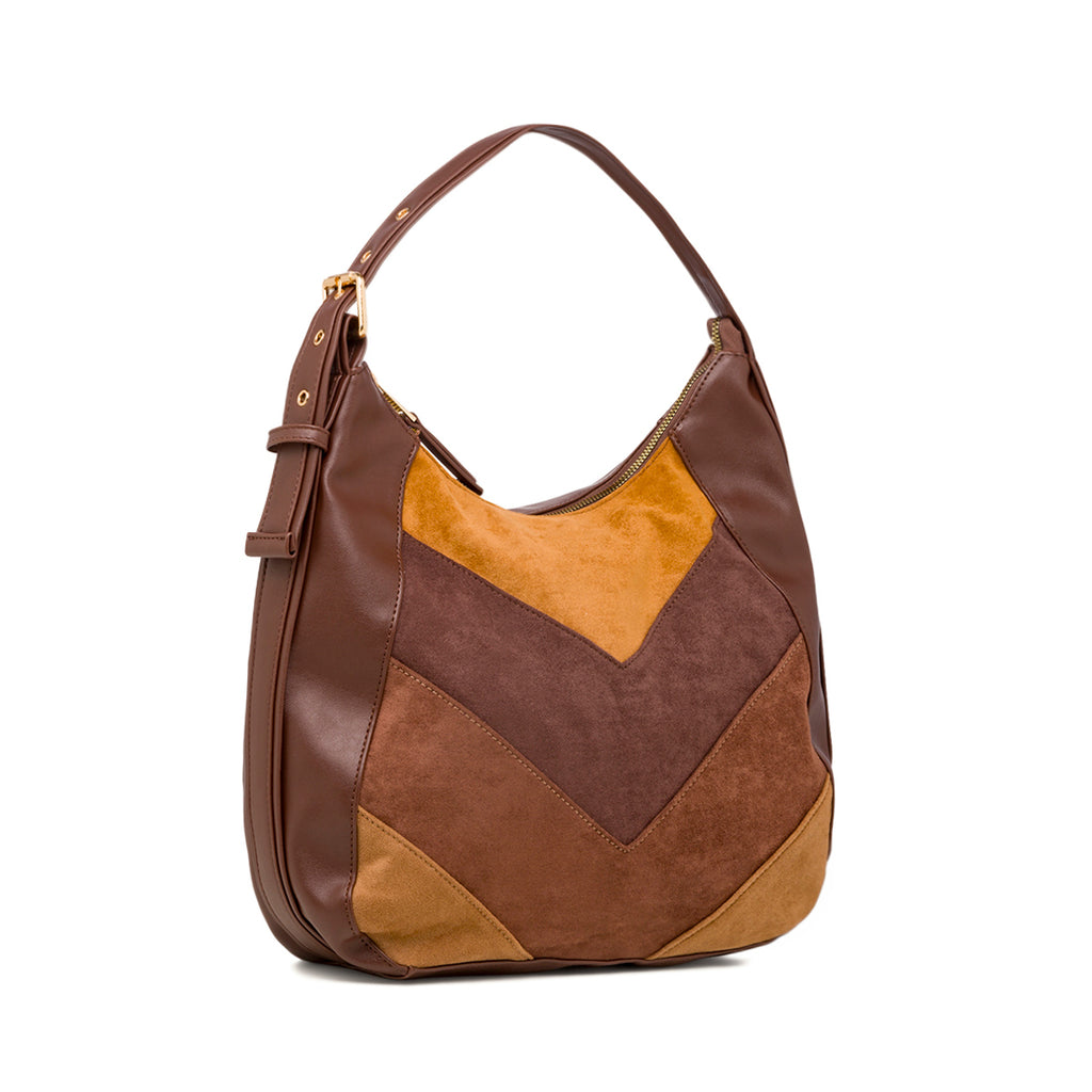 Borsa a spalla da donna marrone con dettaglio effetto scamosciato Lora Ferres