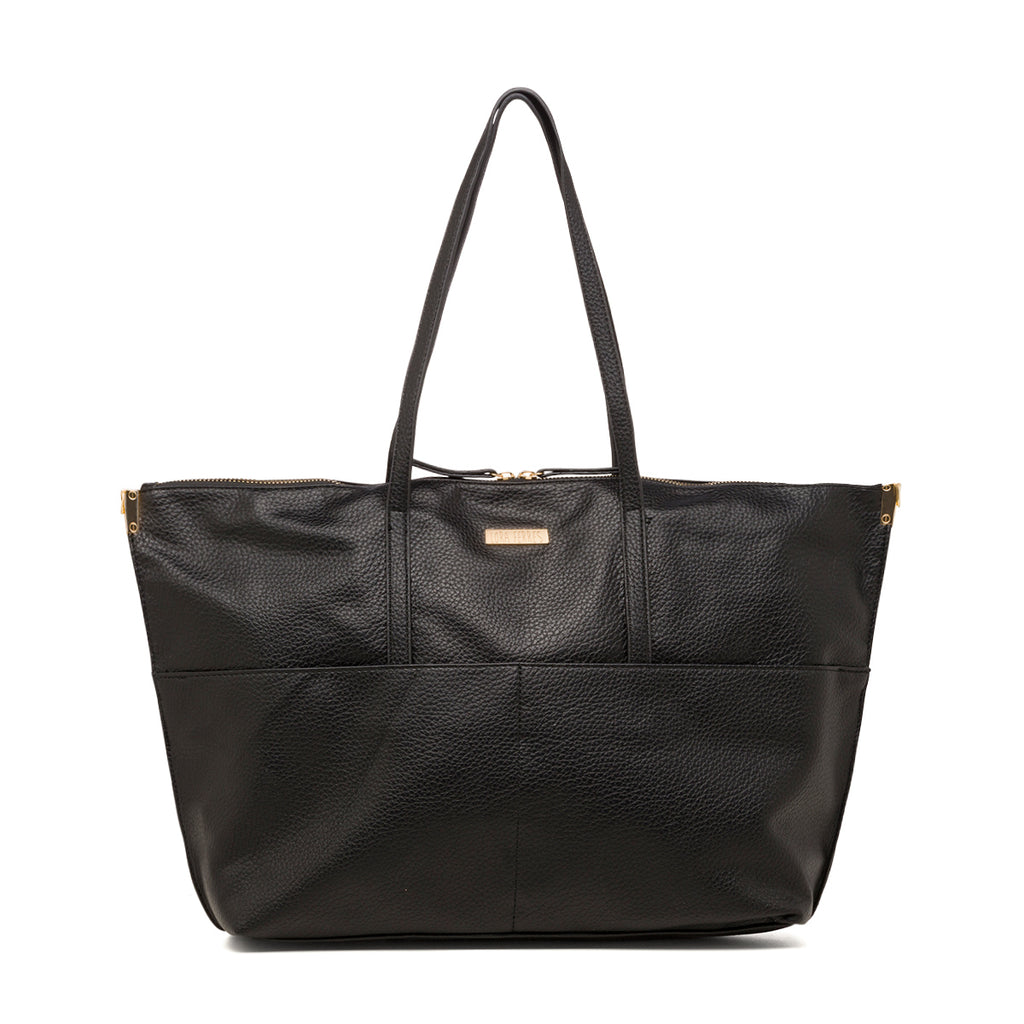 Borsa a spalla da donna nera con logo in metallo Lora Ferres