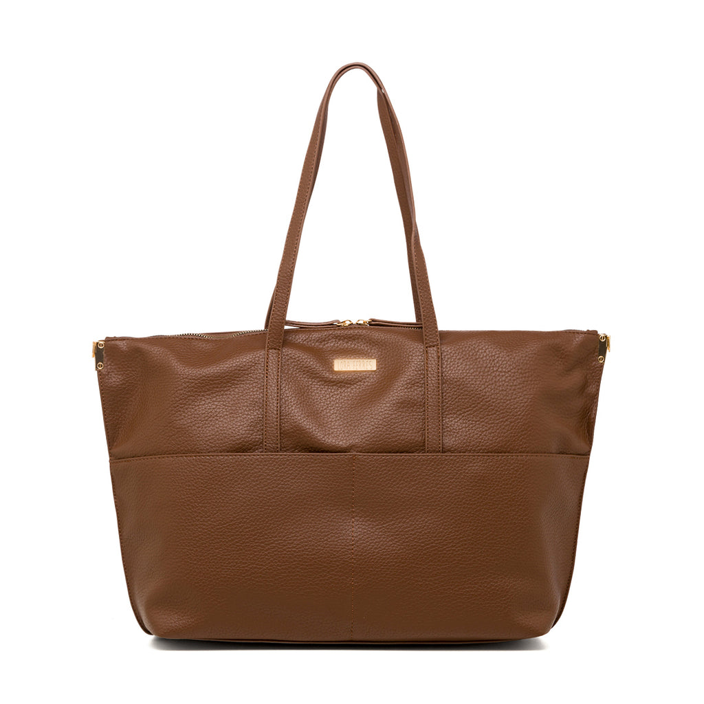 Borsa a spalla da donna marrone con logo in metallo Lora Ferres