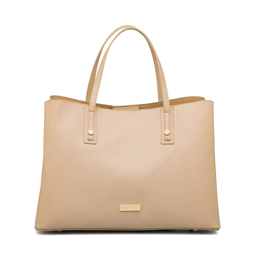 Borsa a spalla beige da Donna con inserti e logo dorati Lora Ferres