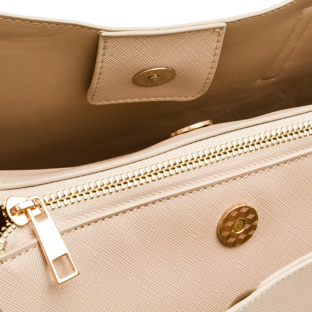 Borsa a spalla beige da Donna con inserti e logo dorati Lora Ferres