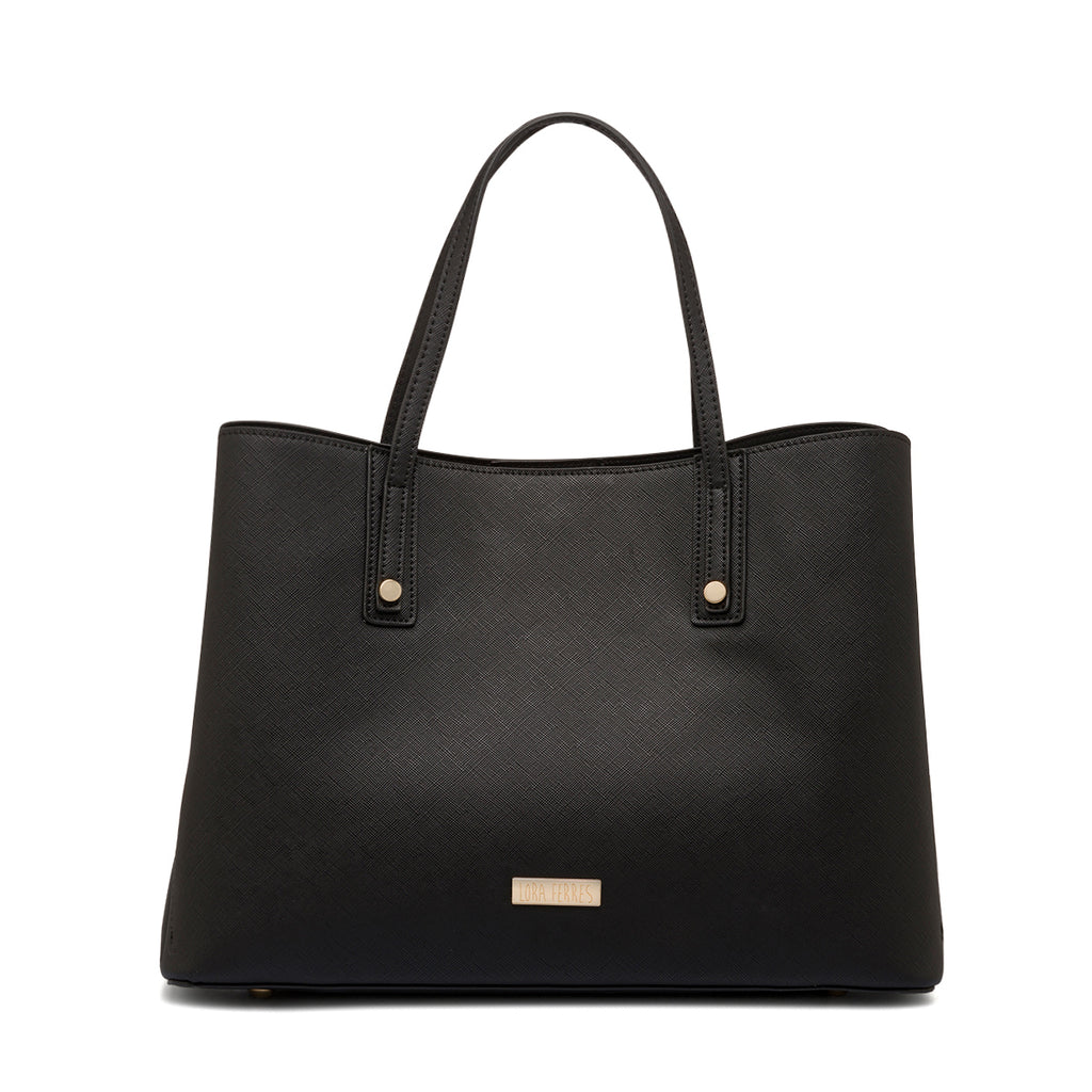 Borsa a spalla nera da Donna con inserti e logo dorati Lora Ferres