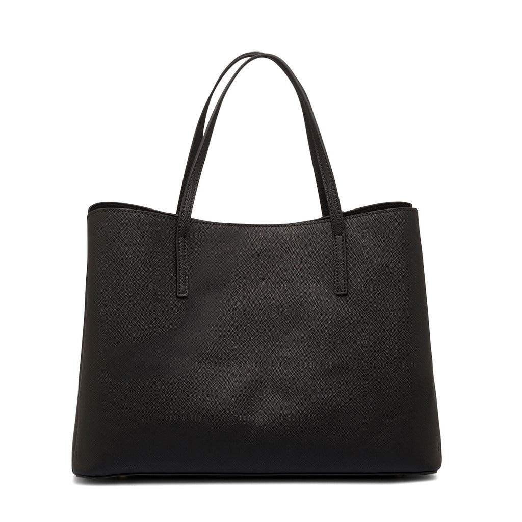 Borsa a spalla nera da Donna con inserti e logo dorati Lora Ferres