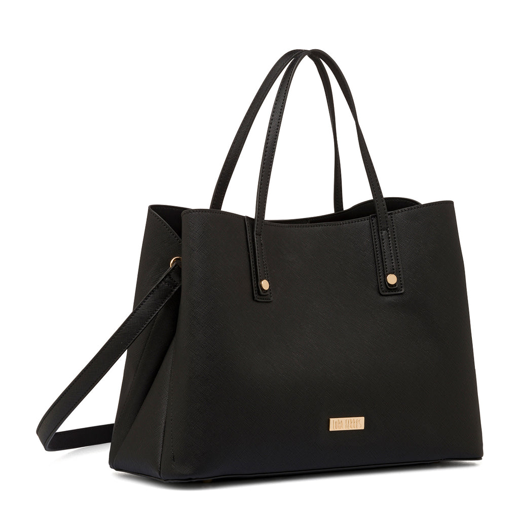 Borsa a spalla nera da Donna con inserti e logo dorati Lora Ferres