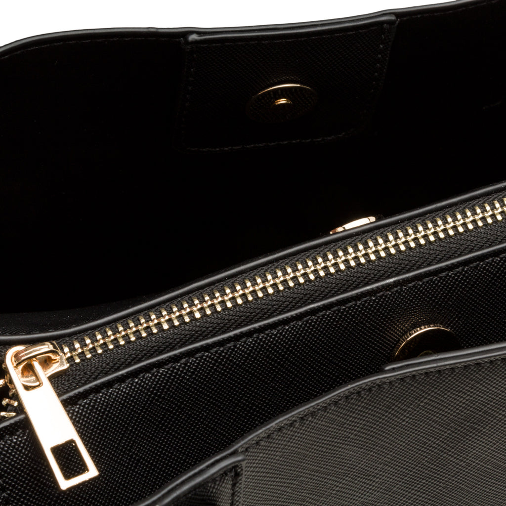 Borsa a spalla nera da Donna con inserti e logo dorati Lora Ferres