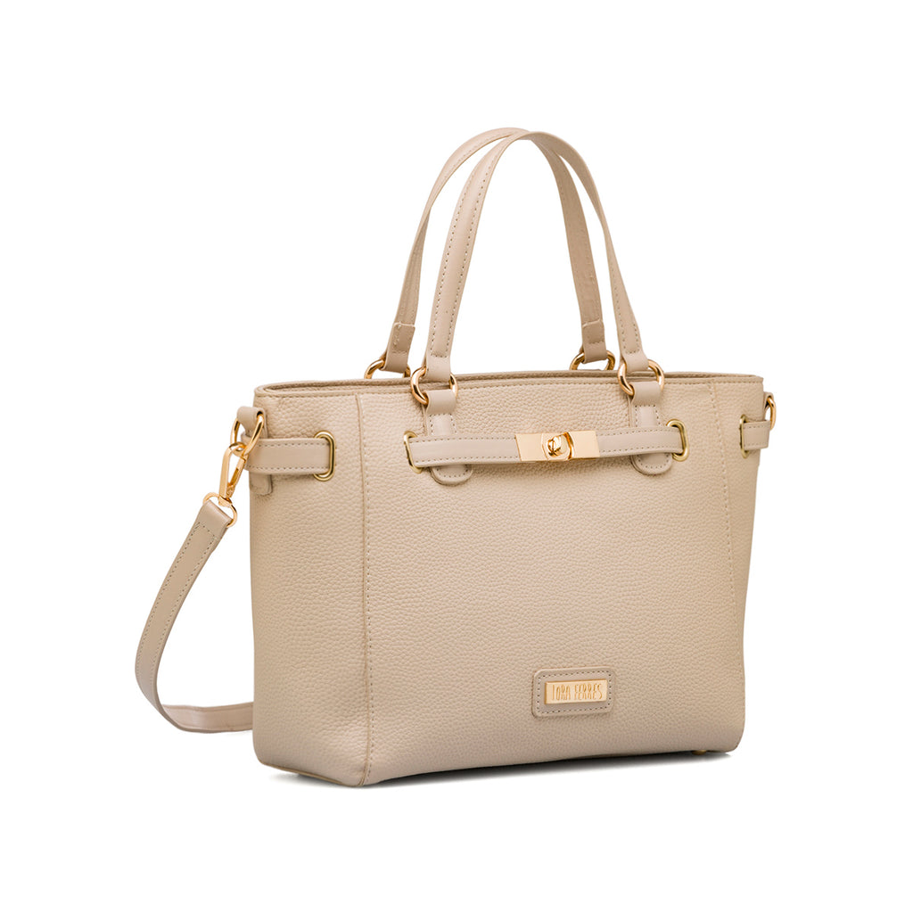 Borsa a spalla beige da Donna con dettaglio chiusura a incastro Lora Ferres