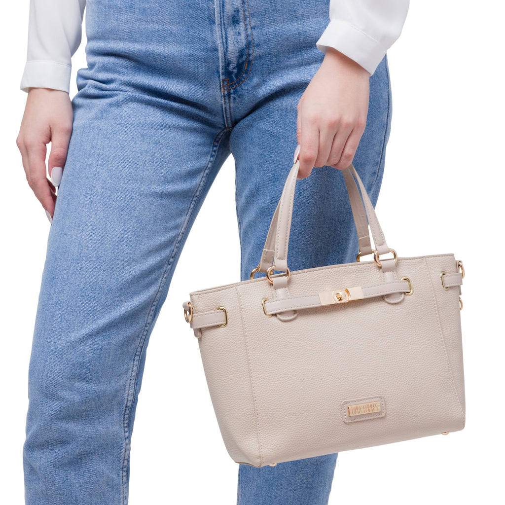 Borsa a spalla beige da Donna con dettaglio chiusura a incastro Lora Ferres