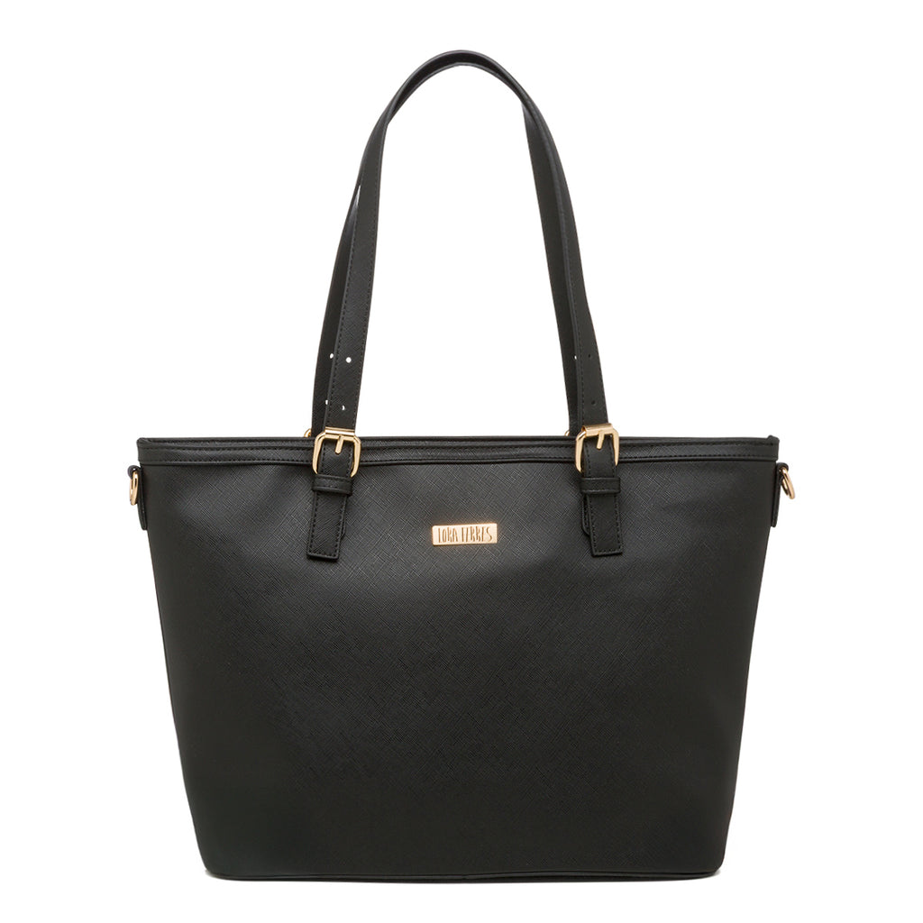 Borsa a spalla nera da Donna con logo in metallo Lora Ferres