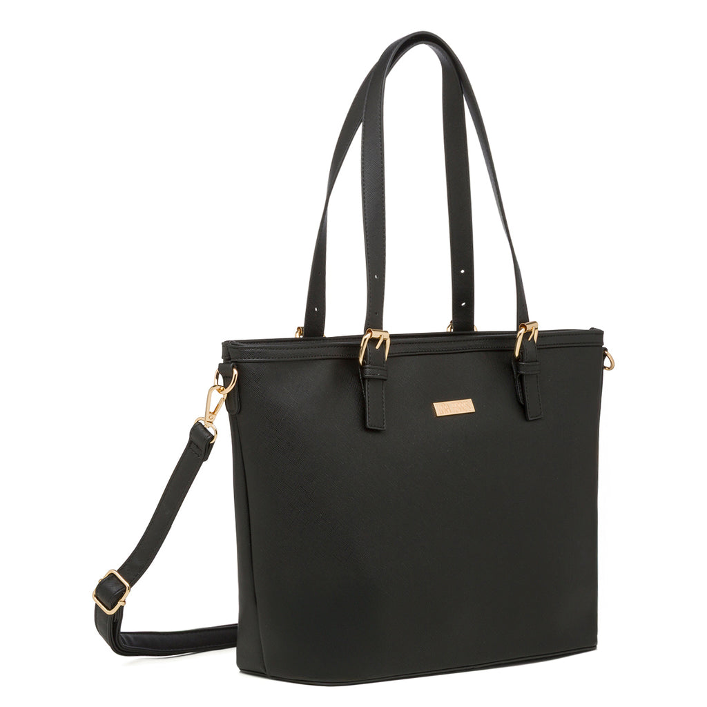 Borsa a spalla nera da Donna con logo in metallo Lora Ferres