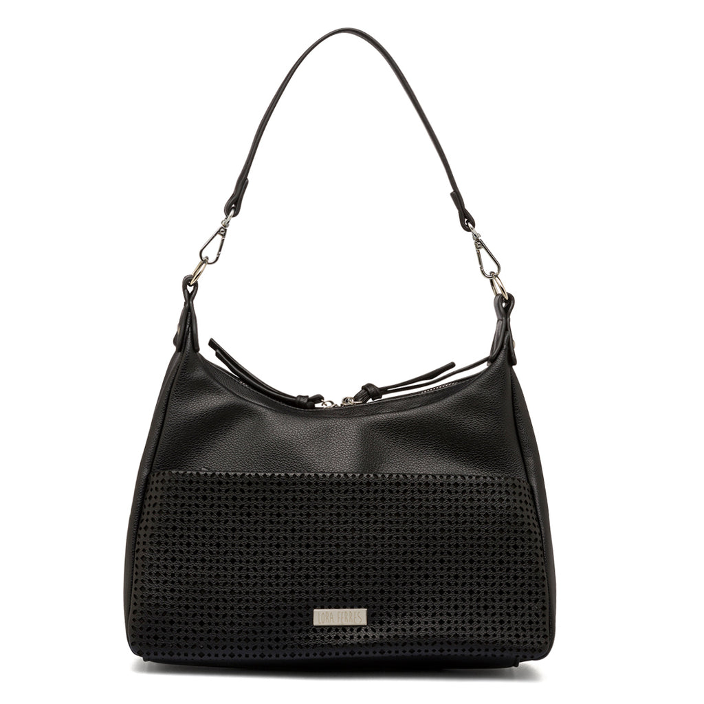 Borsa a spalla nera da Donna con dettagli traforati Lora Ferres