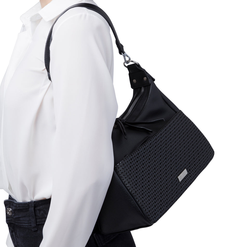 Borsa a spalla nera da Donna con dettagli traforati Lora Ferres