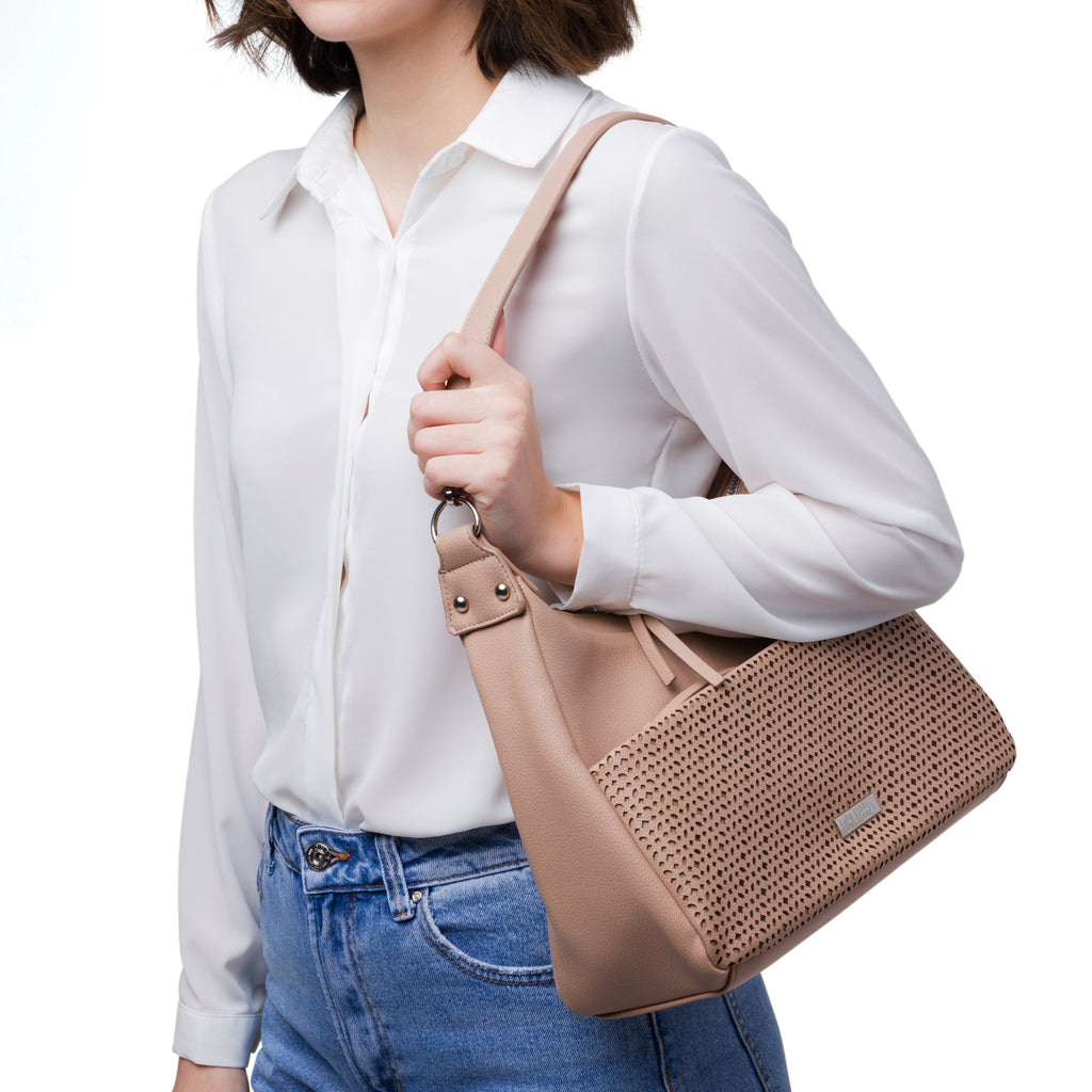Borsa a spalla Beige da Donna con dettaglio traforato Lora Ferres