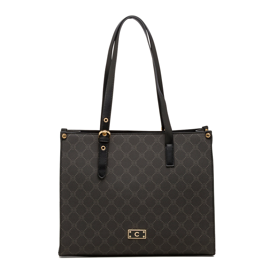 Borsa a spalla da donna nera con logo metallizzato Carrera Jenas