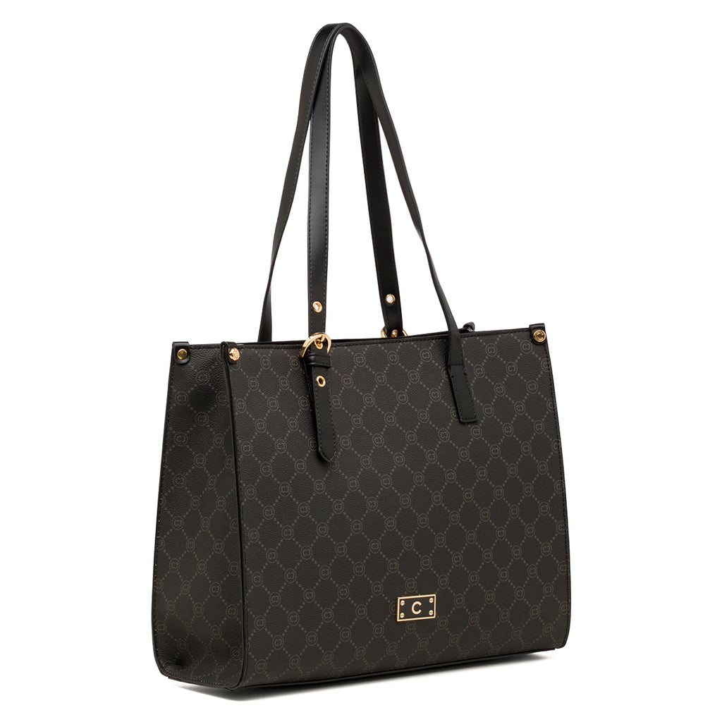 Borsa a spalla da donna nera con logo metallizzato Carrera Jenas