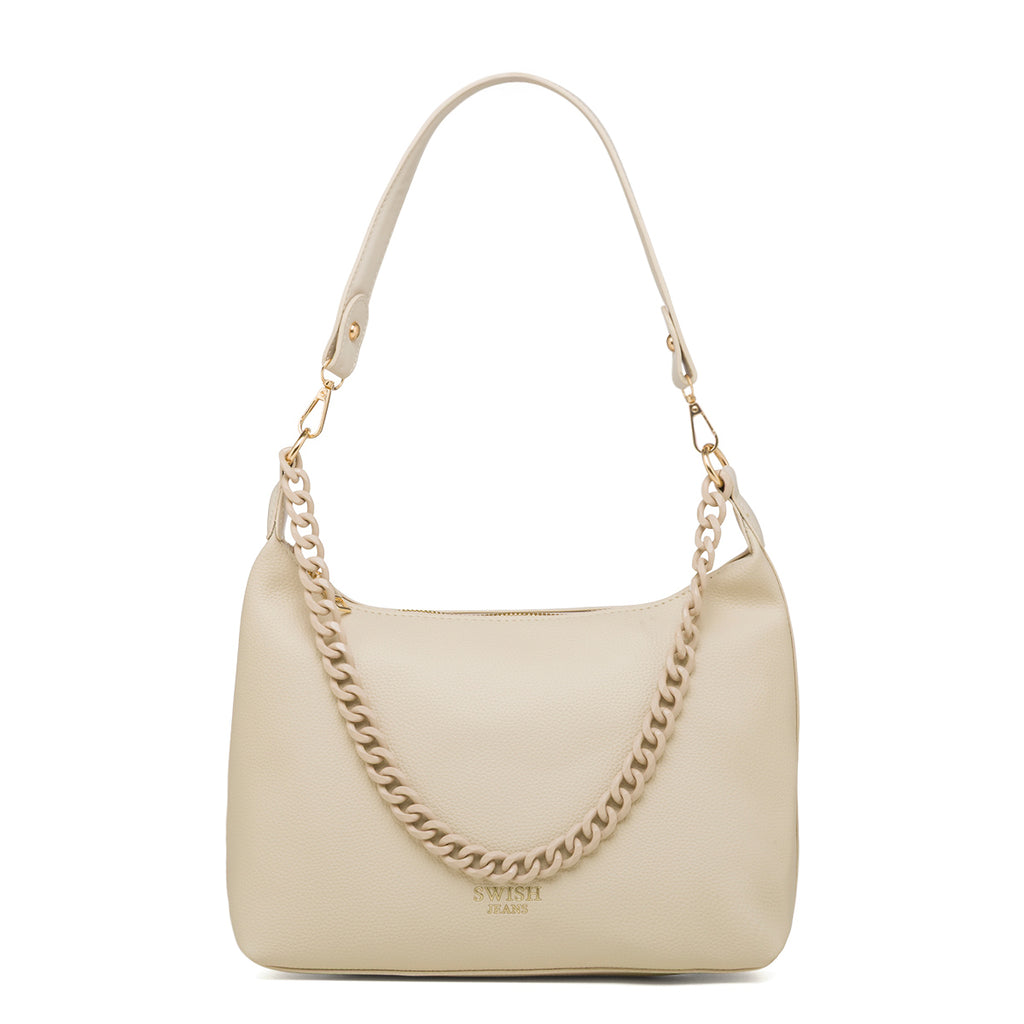 Borsa a spalla bianco off-white da Donna con catena e logo Swish Jeans