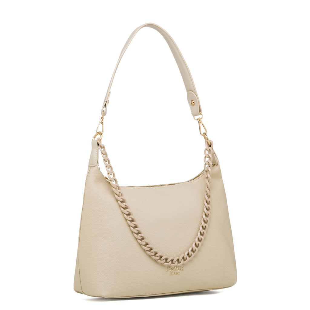 Borsa a spalla bianco off-white da Donna con catena e logo Swish Jeans