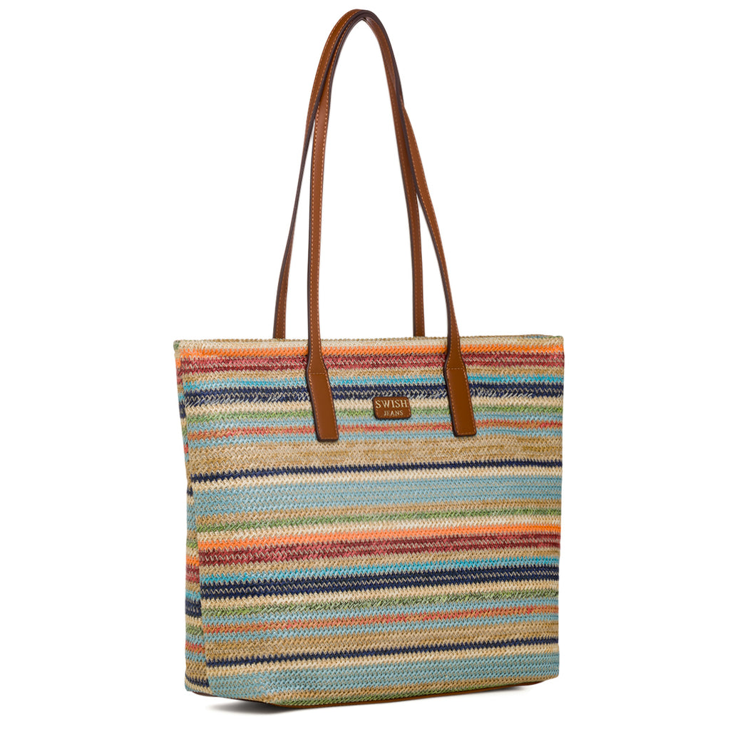 Borsa a spalla da donna multicolore effetto rafia Swish Jeans