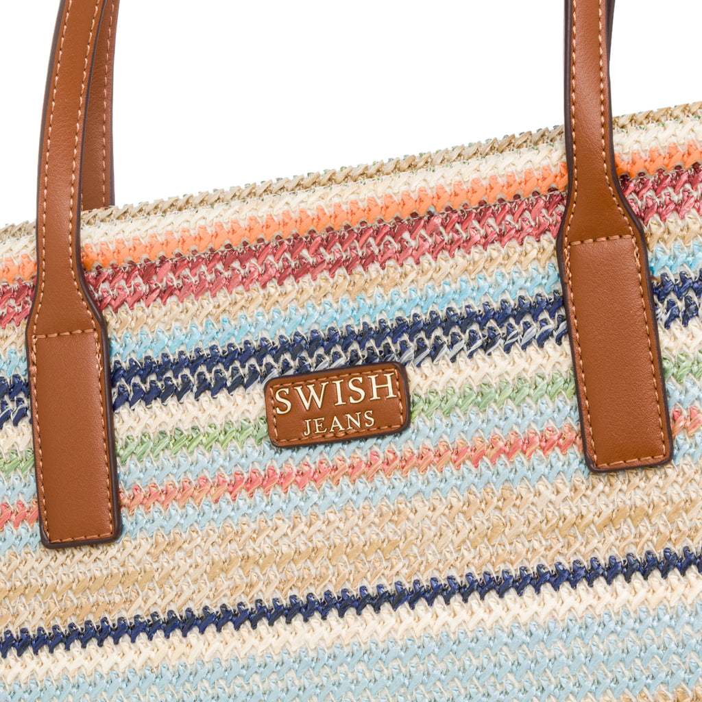 Borsa a spalla da donna multicolore effetto rafia Swish Jeans